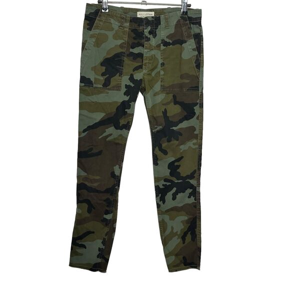 Nili Lotan Jenna Pants Green Camouflage Cropped Slim Fit Mid Rise Women Size 2 - Picture 2 of 13